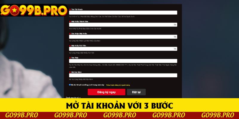 Mở tài khoản với 3 bước Mở tài khoản với 3 bước